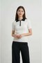 Women's White Contrast White Polo Collar Cotton Knitwear T-Shirt Buttoned Camisole - 2