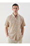 Lcw Vision Beige Slim Fit Short Sleeve Patterned Poplin Men's Shirt