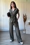 Tencel Fabric Tie-Front Khaki Pants Blouse Set - 5