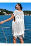 Women's Tasseled Knitted Ecru Black and White Seasonal Summer/Spring Knitwear Beach Dress Pareo - 2