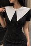 Women's Black Baby Collar Stone Embroidered Mini Dress - 3