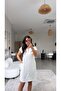 Ecru Collared Basic Dress with Striped Front and Pockets - 2
