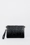 Women's City Silhouette Silver Stone Suede Portfolio Handbag and Clutch Bag with Ankle Strap and Chain Strap