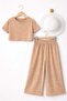 Hat, Fully Stoned Wrinkled Fabric Crop Top & Wide-Legged Trousers Girls' Set - 5