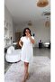 Ecru Collared Basic Dress with Striped Front and Pockets