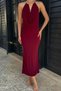 Women's Burgundy Halter Neck Event Dress (4748)