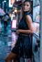 Glam Rock Parisian Shiny Textured High Waist Fringed Skirt Stand Collar Sleeveless Blouse Combination Moss Two-Piece Set - 8