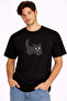 Unisex Oversize T-Shirt Cat Printed Minimal Design 100% Cotton Black - 2