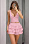 Ashley Pink Glitter Premium Shorts Frilly Mini Elasticated Skirt Glitter Gathered Blouse 2-Piece Set - 3