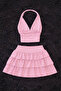 Ashley Pink Glitter Premium Shorts Frilly Mini Elasticated Skirt Glitter Gathered Blouse 2-Piece Set