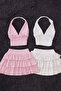 Ashley Pink Glitter Premium Shorts Frilly Mini Elasticated Skirt Glitter Gathered Blouse 2-Piece Set - 6