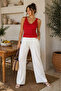 Women's Ribbed Waist-Fitted Knitwear Athlete V-Neck Summer Basic Blouse Stretchy Fabric - 2