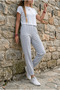 Women's Gray Elastic Waist, Elastic Cuffs, Pockets, Sweatpants - Trousers 2888