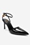 Thalia Black Patent Leather Pointed Toe Women's Thin Heeled Shoes with Charms - 3