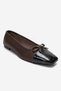 Romy Brown-Black Patent Leather Genuine Leather Blunt Toe Bowknot Women's Ballerina Shoes - 3