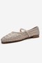 Yevora Cream Knitted Genuine Leather Strap Women's Ballerina Shoes - 6