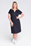 40198 Dark Blue Button Detail Low Sleeve Relaxed Cut Knitted Dress - 3
