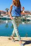 Italian Green Floral Elastic Waist Double Leg Cotton Woven Trousers 100 35 - 3