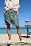 Italian Khaki Pocket Zippered Elastic Waist Linen Loose Woven Shorts 45 35 - 5