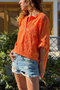 Italian Orange Buttoned Collar Washed Shoulder Mesh Sequin Appliqué Loose Woven Blouse 70 55 - 3