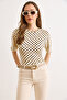 Women's Beige Three Quarter Sleeve Polka Dot Polyamide Blouse Blz-19003334 - 2