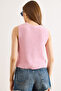 Women's Pink Crew Neck Sleeveless Blouse with Cotton Content Blz-19003338 - 6