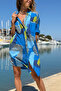 Italian Blue-White-Mint Hakim Collar Geometric Patterned Cotton Loose Woven Shirt Dress 100 55 - 3