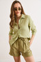 Women's Green Striped Draped Woven Shirt Gml-19001427 - 5
