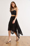 Women's Black Lined Asymmetrical Lace Detailed Boho Skirt Etk-19000426 - 4