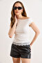 Women's White Single Shoulder Lace Detailed Single Jersey Blouse Blz-19003332 - 3