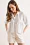 Women's White Striped Balloon Sleeve Ayrobin Shirt Gml-19001445