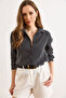Women's Black Striped Draped Woven Shirt Gml-19001427 - 5