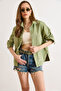 Women's Khaki Chic Embroidered Pocket Herringbone Gabardine Shirt Jacket Ckt-19000507 - 2