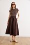 Women's Brown Guipure Belt Detailed Pocketed Thick Linen Skirt Etk-19000299 - 2