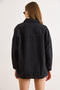 Women's Black Oversize Denim Jacket with Bead and Stone Detailing Ckt-19000433 - 6