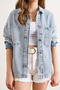 Women's Blue Rain Stone Detailed Pocket Denim Shirt Jacket Ckt-19000530 - 3