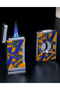 Blue - Portable Stainless Steel Two-Piece Cigar Set with Double Flame Direct Windproof Cigar Lighter and Sharp Blade Cutter