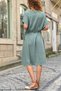 Italian Khaki V-Neck Pocketed Shiny Decorated Elastic Waist Loose Woven Dress 100 50 - 2