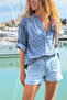 Italian Indigo Hakim Collar Ethnic Patterned Washed Cotton Loose Woven Shirt 75 55 - 2