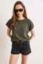 Women's Khaki Wide Collar Batwing Seasonal Knitwear Blouse Blz-19003248 - 4