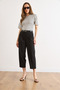 Women's Black Belted Pleated Polyviscon Fabric Carrot Pants Pnt-19000407 - 3