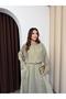Light khaki women's tencel fabric skirt with belt detail and flowy textured jacket skirt set. - 8