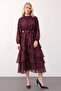 Floral Patterned Layered Chiffon Dress with Volants Bordo 9462-E - 5
