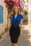 Elegant and Strong Posture! - Women's Short Sleeve Double Breasted Collar Crepe Dress (Without Belt) - 2