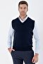 Navy Blue V-Neck Pocketless Slim Fit Classic Wool Knitwear Sweater 1012255003 - 2
