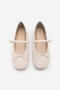 Women's Blunt Toe Bow Detailed Strappy Knitted Patterned Mary Jane Daily Ballet Flats Teyra Ecru - 7