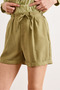 Women's Khaki Lyocell Pocketed Flowy Shorts with Elastic Waist at the Back Shrt-19000089 - 5