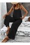 Women's Rope Strap Round Neck Aerobin Short Blouse and Trousers Two-Piece Set - 2