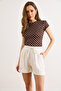 Women's White Lyocell Pocketed Flowy Shorts with Elastic Waist at the Back Shrt-19000089 - 3