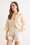 Women's Stone Sleeve Collar Detailed Loose Fit Flam Cotton Shirt Gml-19001447 - 2
